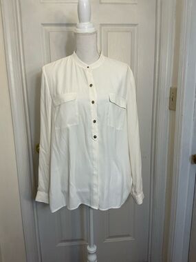 Anne Klein Ivory Blouse Button Front Long Sleeve Career Top M/L